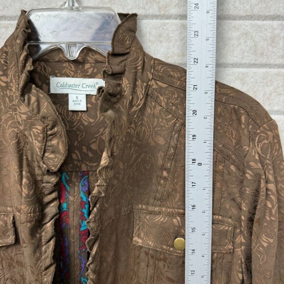 Coldwater Creek Women’s S Brown Brocade Jacket Ruffle Trim Color-Lining Luxury - Picture 7 of 10